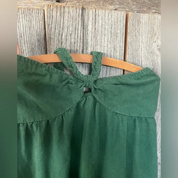 AERIE Linen Blend Braided Halter Hi Low Green Maxi Dress Large - Picture 3 of 11